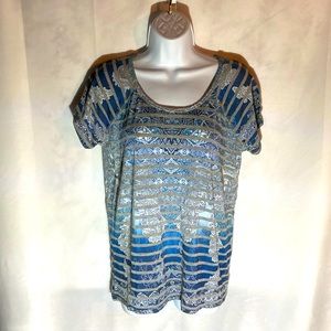 STYLE & CO. gray floral striped sublimation short sleeve jersey knit top S